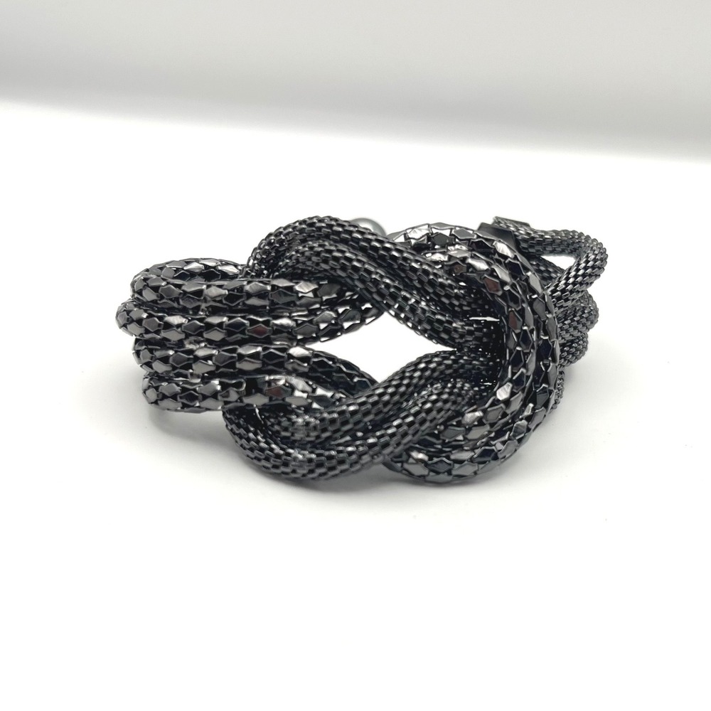 Gunmetal Multi Strand Mesh Chain Love Knot‎ Statement Bracelet Adjustable 9in